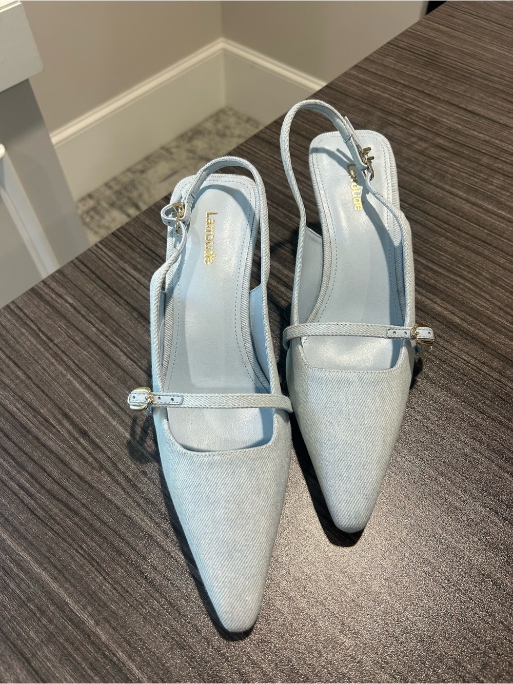 Larroude Light Blue Pointed Mary-Jane Slingback Pumps